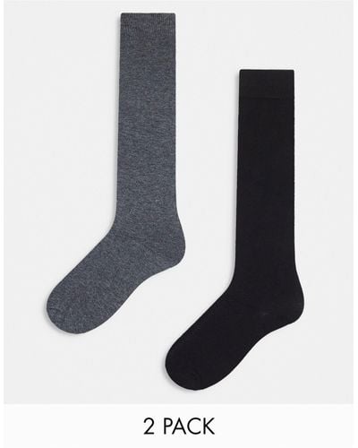 ASOS Confezione da 2 paia di calzini al ginocchio neri e grigi - Blu