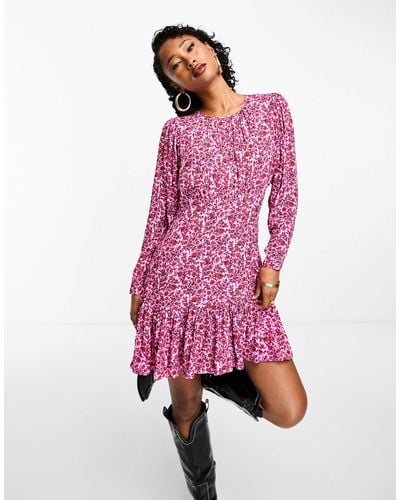 Whistles Floral Floaty Long Sleeve Mini Dress - Pink