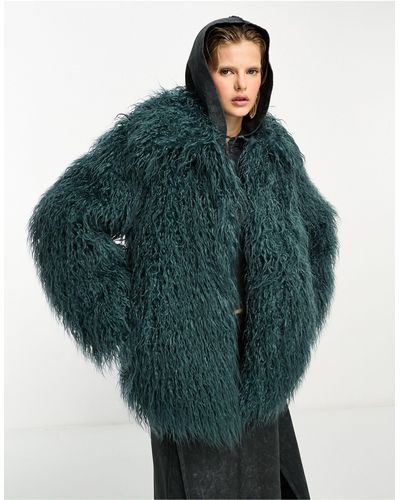 Collusion shaggy Faux Mongolian Fur Jacket - Green