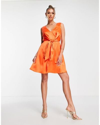 Flounce London Satijnen Mini-jurk Met Gekruiste Overslag - Oranje