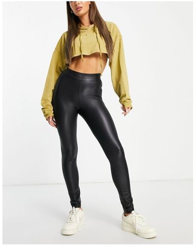 Pieces High Waisted Coated leggings - Black