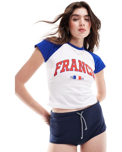 JJXX – knapp geschnittenes t-shirt mit "france"-aufdruck auf der brust - Blau