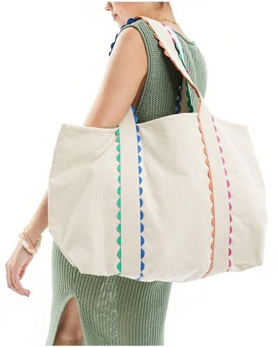 Accessorize Canvas Tote Bag With Contrast Piping - White
