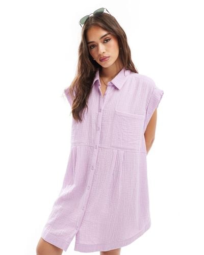 ASOS Double Cloth Sleeveless Smock Shirt Dress - Purple