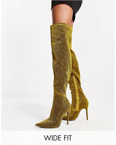 Public Desire – dasha – overknee-stiefel mit goldenem glitzer, weite passform - Grün