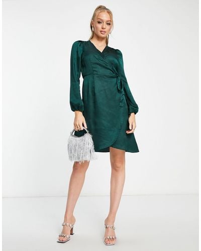 Vero Moda Satin Wrap Midi Dress - Green
