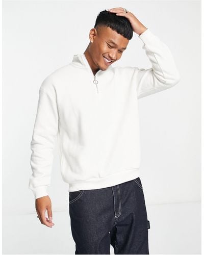 Bershka 1/4 Zip Sweatshirt - White