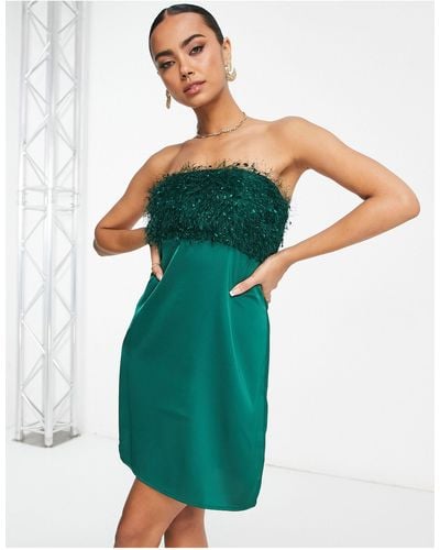 Lola May Bandeau Mini Dress With Tinsel Detailling - Green