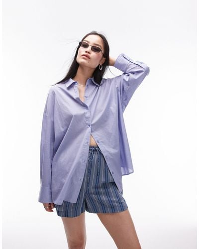 TOPSHOP Oversized Cotton Voile Shirt - Purple
