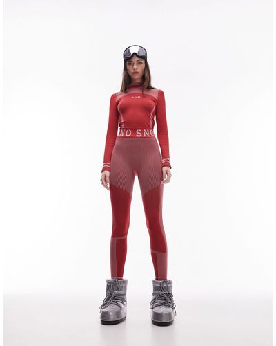 TOPSHOP Sno Ski Seamless Base Layer Ribbed leggings - Red