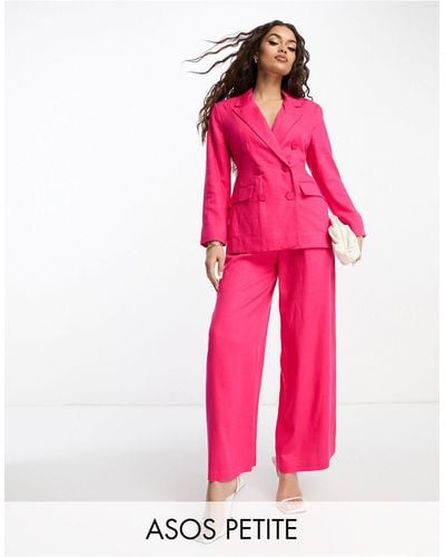 ASOS Asos Design Petite Double Breasted Linen Mix Suit Blazer - Pink