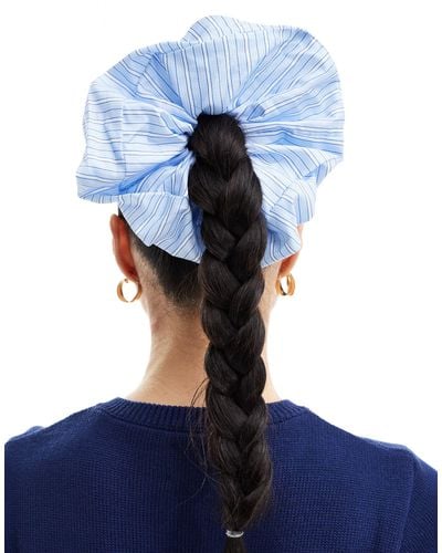 ASOS Scrunchie Hair Tie With Stripe Design - Blue