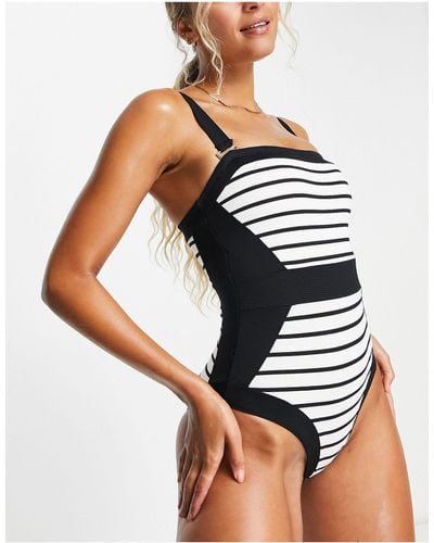 Accessorize Stripe With Belt Detail Swimsuit - White