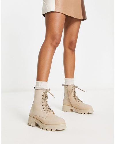 London Rebel Drench Lace Up Boot - Natural