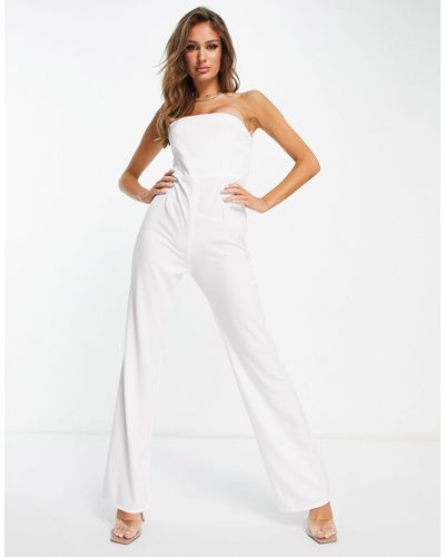 Vesper Halterneck Wide Leg Jumpsuit in Natural | Lyst