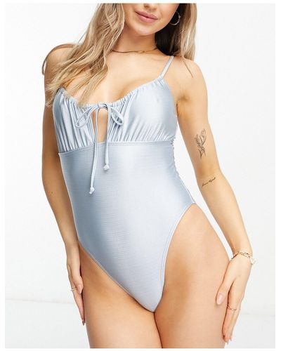 South Beach Shiny Tie Front High Rise Swimsuit - White