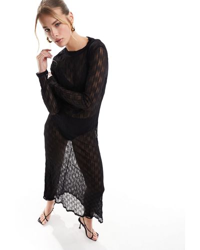 Object Textured Sheer Long Sleeve Maxi Dress - Black
