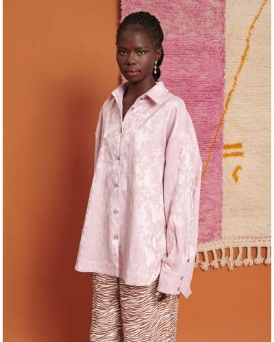 Ghospell Jacquard Oversized Shirt - Pink