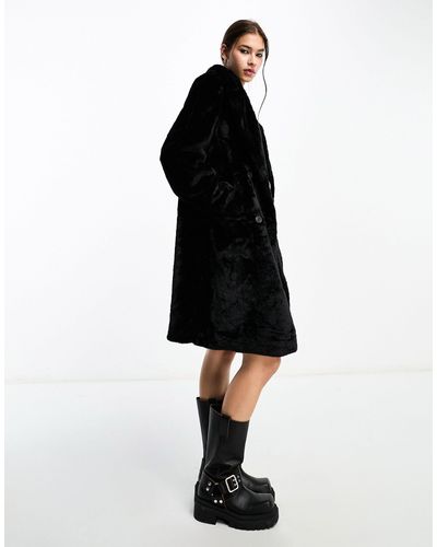 Vero Moda Longline Faux Fur Coat - Black