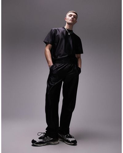 TOPMAN High Shine Straight Leg Sweatpants - Black