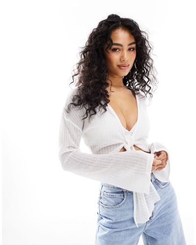 ASOS Knitted Festival Tie Front Top - White