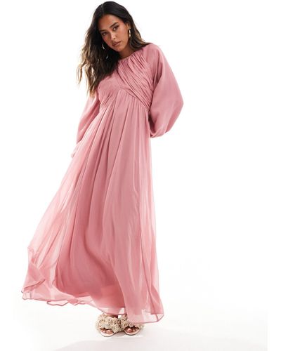 ASOS Wrap Bodice Balloon Sleeve Maxi Dress - Pink