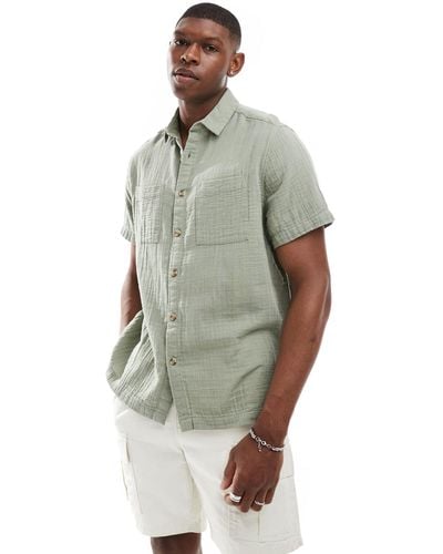 ASOS Short Sleeve Relaxed Revere Collar Cheese Cloth Shirt - Green