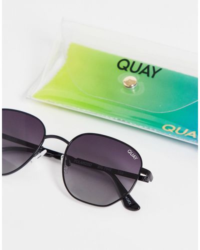 Quay Quay Big Time Round Sunglasses With Polarised Lens - Black