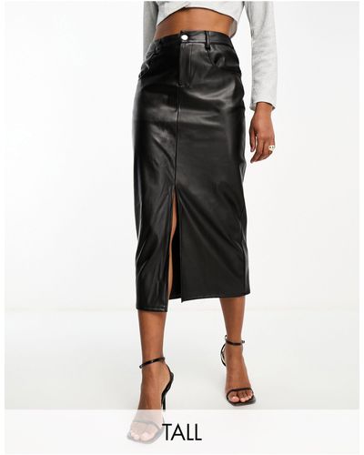 Vero Moda Leather Look Midi Skirt - Black