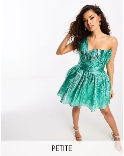 Collective The Label Exclusive One Shoulder Metallic Mini Dress - Green