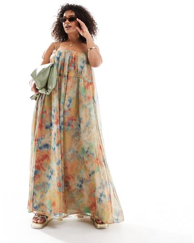 ASOS Asos Design Curve Gathered Waist Detail Maxi Slip Dress - Multicolour