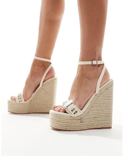 SIMMI Simmi London Jamaica High Espadrille Wedges With Eyelet Buckle Detail - Natural