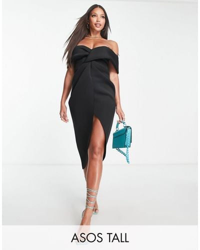 ASOS Asos Design Tall Twist Front Off The Shoulder Midi Dress - Black