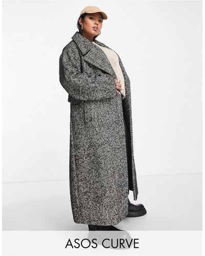 ASOS Asos design curve - manteau habillé ceinturé à chevrons - noir et blanc
