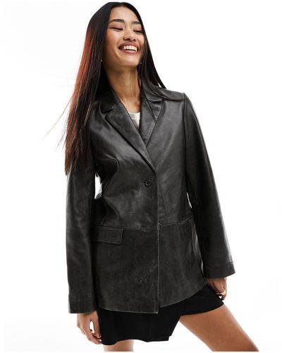 Muubaa Oversized Boxy Leather Tailored Blazer - Black