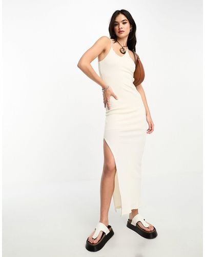Bershka Cut Out Detail Asymmetric Strap Maxi Dress - White