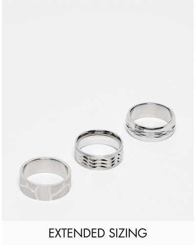 ASOS 3 Pack Waterproof Stainless Steel Band Ring Set With Embossing - White