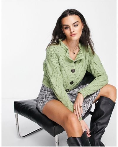 Free People Bonfire Cable Knit Cardigan - Green