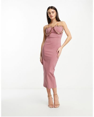 Vesper Midi Cami-jurk Met Kanten Hartdetail - Rood