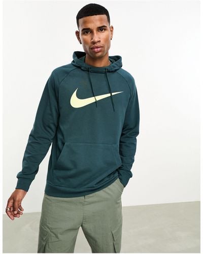 Nike Sudadera verde oscuro intenso con capucha y logo swoosh dri-fit - Azul