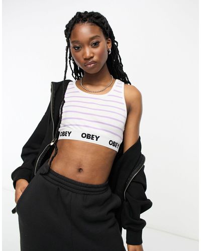 Obey Lisa Purple Stripe Crop Top - Black