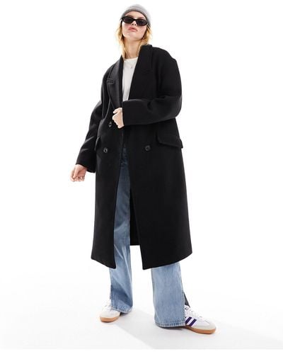 Bershka Wool Look Drop Shoulder Coat - Black