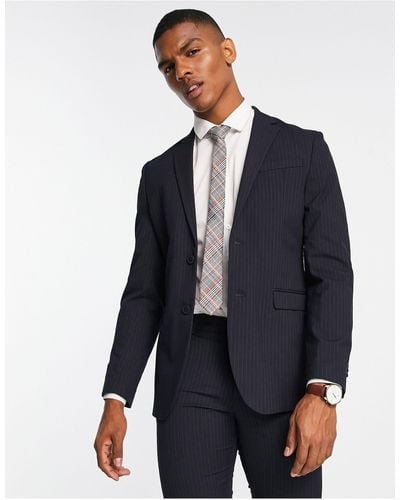 New Look Skinny Pinstripe Suit Jacket - Blue