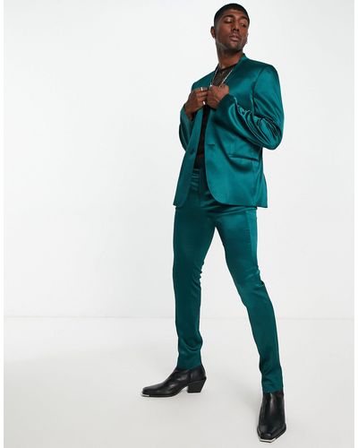 ASOS Slim Collarless Suit Jacket - Blue