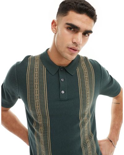 Abercrombie & Fitch Front Blocked Stripe Knit Polo - Green