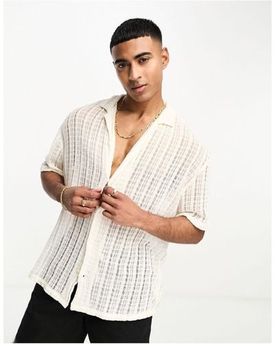 Pull&Bear Open Knit Striped Shirt - White
