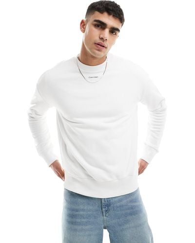 Calvin Klein Nano Logo Cotton Modal Crew Neck Sweatshirt - White