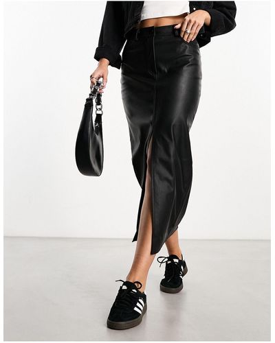 New Look Faux Leather Midi Skirt - Black