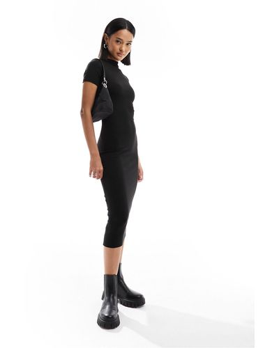 Pull&Bear Short Sleeve Midaxi Dress - Black