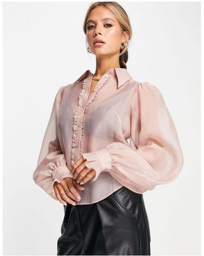 & Other Stories Frill Detail Blouse With Volume Sleeves - Natural